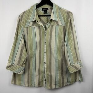Lane Bryant 100% Cotton Snap Close Shirt Western Style Striped‎ Green 18/20